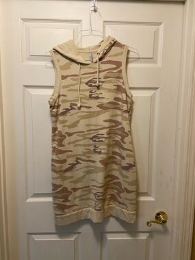 Sleeveless Hoodie Dress in Tan Camo